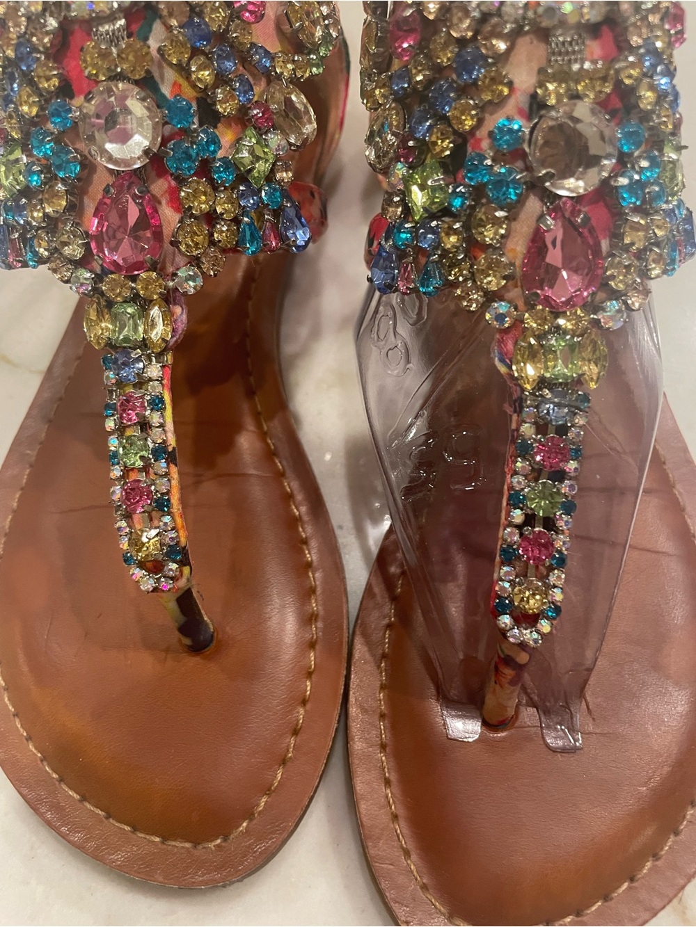 Gianni Bini Bejeweled Pink T-Strap Women's Sandals - Picture 4 of 9
